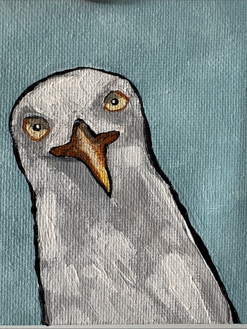 Original Artwork “The Grumpy Seagull” On Canvas - 4”x4” - Picture 3 of 7